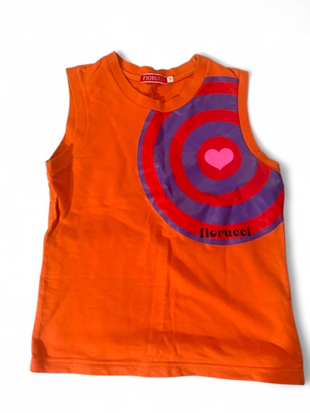 Vintage Fiorucci Orange Target Heart Graphic Tank Top S